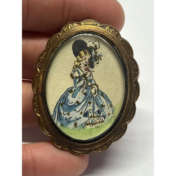 Estate TIM Portrait Under Glass Brooch Pin - Picture 2 of 6